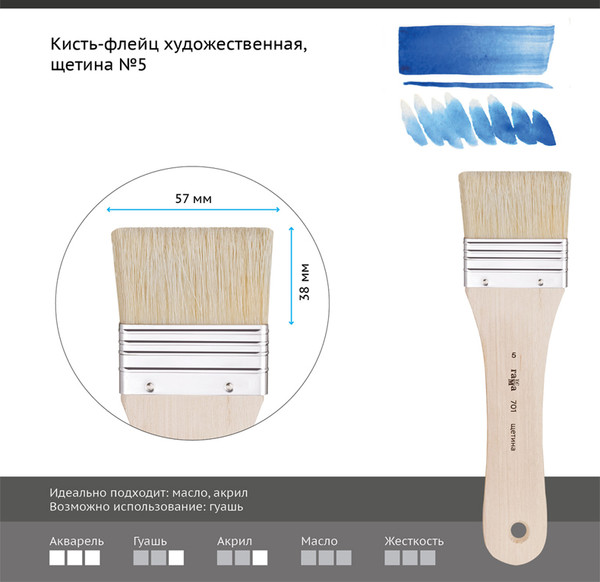 Изображение товара Кисть для рисования ГАММА Щетина №5 / 701005 (флейц)