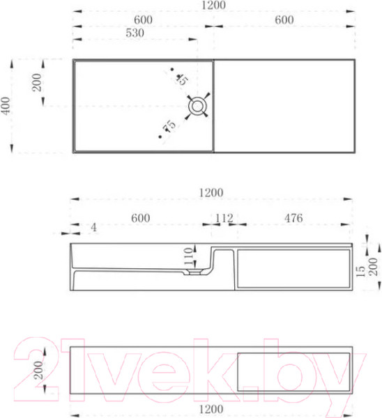 Изображение товара Тумба с умывальником Abber Stein AS2649-1.2 (подвесной, белый матовый)