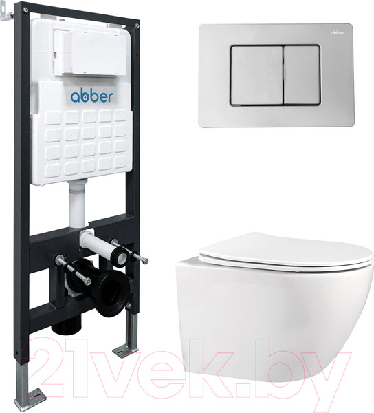 Изображение товара Унитаз подвесной с инсталляцией Abber Bequem AC1100-AC0105-AC0120 (с кнопкой смыва)