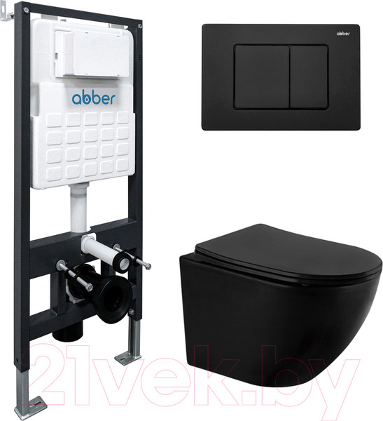 Изображение товара Унитаз подвесной с инсталляцией Abber Bequem AC1100MB-AC0105-AC0120MB (с кнопкой смыва)