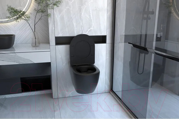 Изображение товара Унитаз подвесной с инсталляцией Abber Bequem AC1100MB-AC0105-AC0121MB (с кнопкой смыва)