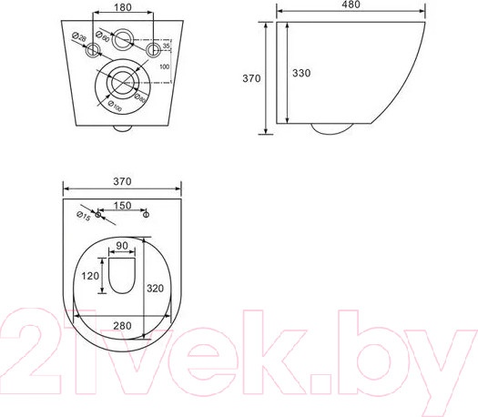 Изображение товара Унитаз подвесной с инсталляцией Abber Bequem AC1100MB-AC0105-AC0121MB (с кнопкой смыва)