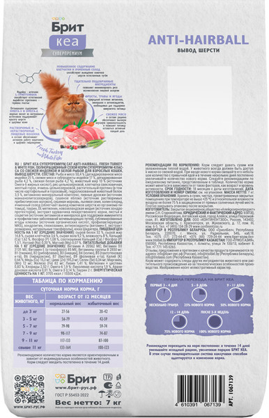 Изображение товара Сухой корм для кошек Brit Care Cat Anti-Hairball с белой рыбой и индейкой / 1067139 (7кг)