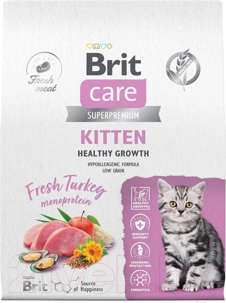 Изображение товара Сухой корм для кошек Brit Care Cat Kitten Healthy Growth с индейкой / 5066063 (7кг)