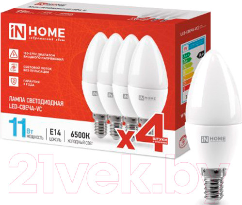 Изображение товара Лампа INhome LED-СВЕЧА-VC 11Вт 230В Е14 6500К 1050Лм / 4690612047805 (4шт)