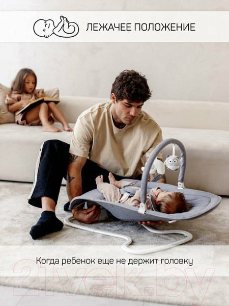 Изображение товара Детский шезлонг Amarobaby Happy Swing / AB23-22HAPPY/11 (серый)