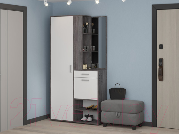 Изображение товара Секция в прихожую Премиум ПР-5 ПР (ясень анкор темный/белый текстурный)