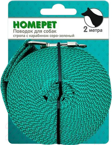 Изображение товара Поводок Homepet Стропа с карабином 25мм / 83185 (2м, серый/зеленый)