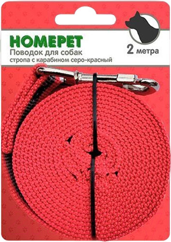 Изображение товара Поводок Homepet Стропа с карабином 25мм / 83188 (2м, серый/красный)