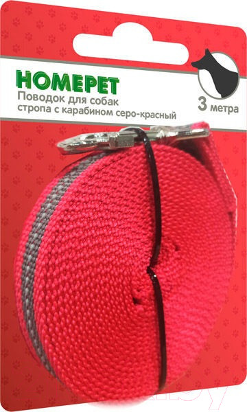 Изображение товара Поводок Homepet Стропа с карабином 25мм / 79846 (3м, серый/красный)