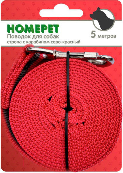 Изображение товара Поводок Homepet Стропа с карабином 25мм / 79848 (5м, серый/красный)