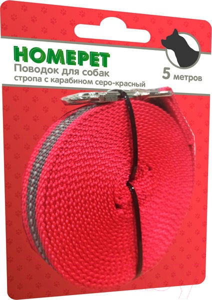 Изображение товара Поводок Homepet Стропа с карабином 25мм / 79848 (5м, серый/красный)