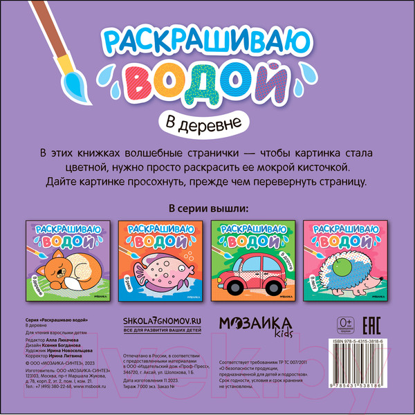 Изображение товара Раскраска Мозаика-Синтез Раскрашиваю водой. В деревне / МС13818