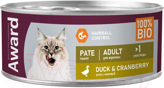 Изображение товара Влажный корм для кошек Award Паштет из утки с клюквой / 2540461 (100г)