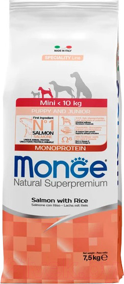 Изображение товара Сухой корм для собак Monge Speciality Line Monoprotein с лососем и рисом (7.5кг)