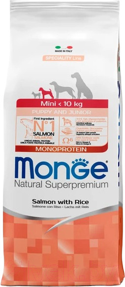 Изображение товара Сухой корм для собак Monge Speciality Line Monoprotein с лососем и рисом (12кг)