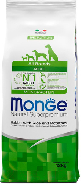 Изображение товара Сухой корм для собак Monge Speciality Line Monoprotein с кроликом, рисом и картофелем (12кг)