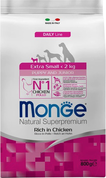 Изображение товара Сухой корм для собак Monge Daily Line Extra Small с курицей (800г)