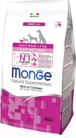 Изображение товара Сухой корм для собак Monge Daily Line Extra Small с курицей (800г)