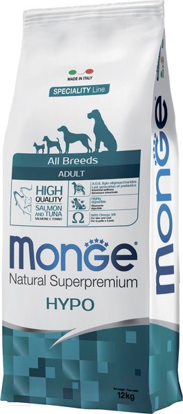 Изображение товара Сухой корм для собак Monge Speciality Line Hypo гипоаллергенный из лосося с тунцом (12кг)