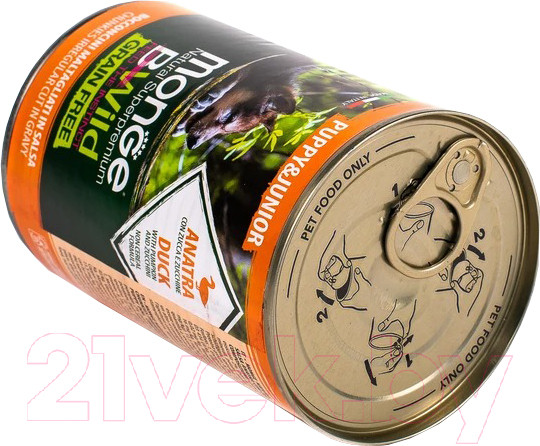 Изображение товара Влажный корм для собак Monge BWild Grain Free Puppy&Junior с уткой, тыквой и кабачками (400г)
