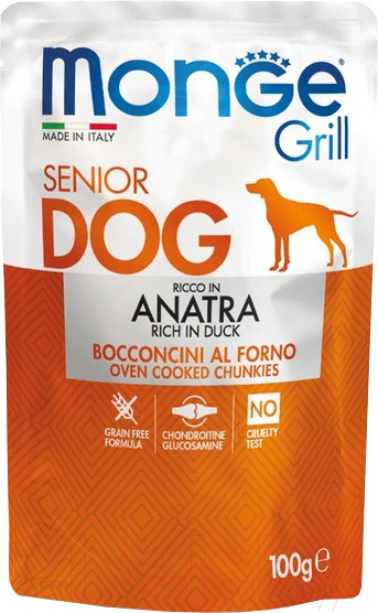 Изображение товара Влажный корм для собак Monge Grill Senior с уткой (100г)
