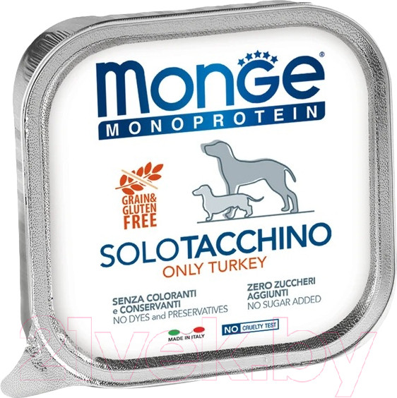 Изображение товара Влажный корм для собак Monge Monoprotein с индейкой и ламистер (150г)