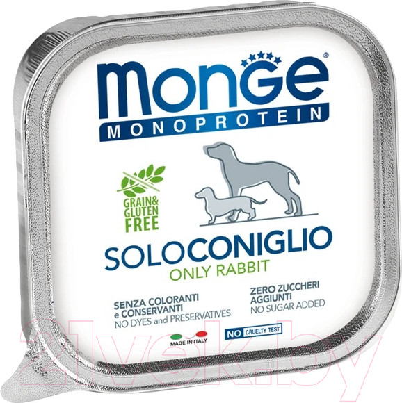 Изображение товара Влажный корм для собак Monge Monoprotein с кроликом и ламистер (150г)