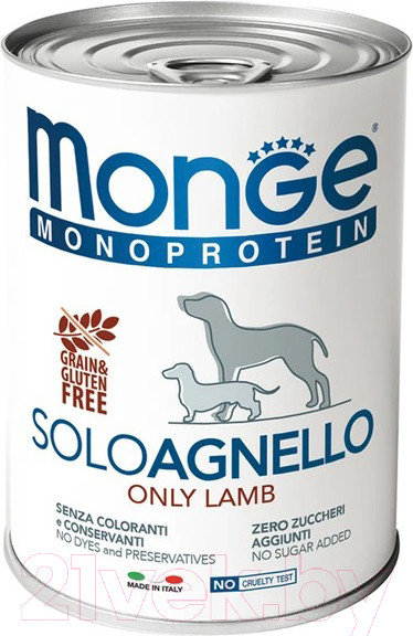 Изображение товара Влажный корм для собак Monge Monoprotein с ягненком (400г)