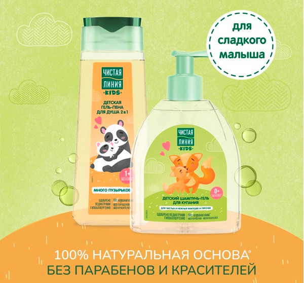 Изображение товара Набор косметики детской Чистая Линия Для купания Шампунь-гель 520мл + Гель-пена 250мл