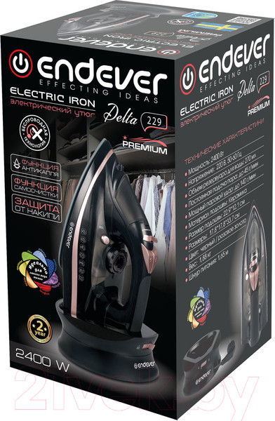 Изображение товара Беспроводной утюг Endever Delta-229 (черный/розовое золото)