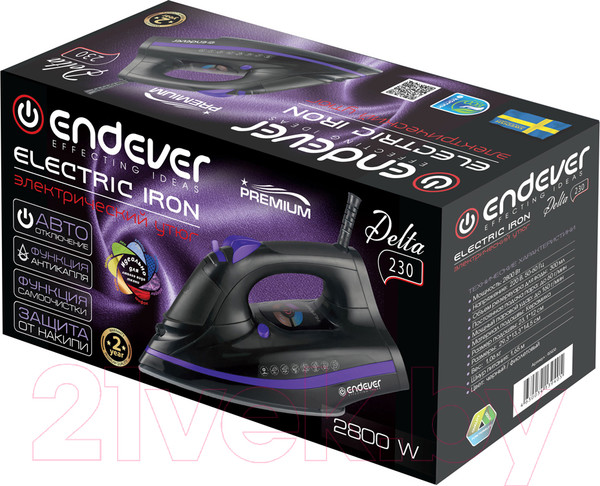 Изображение товара Утюг Endever Delta-230 (черный/фиолетовый)