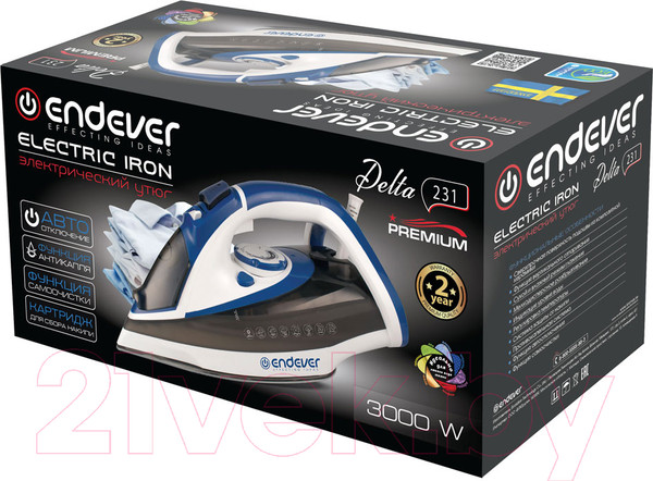 Изображение товара Утюг Endever Delta-231 (белый/синий/черный)