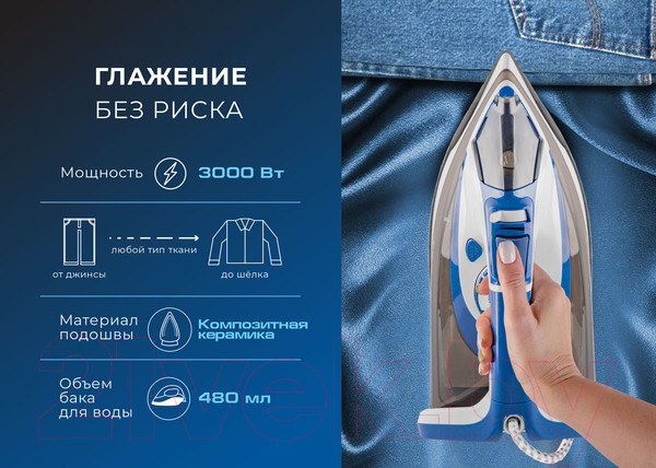 Изображение товара Утюг Endever Delta-231 (белый/синий/черный)