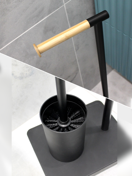 Изображение товара Стойка для туалетной бумаги с ершиком Caspian 90026 (черный/бамбук)