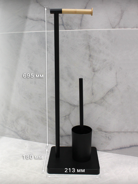 Изображение товара Стойка для туалетной бумаги с ершиком Caspian 90026 (черный/бамбук)
