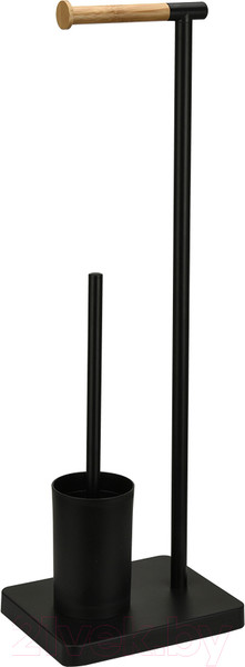 Изображение товара Стойка для туалетной бумаги с ершиком Caspian 90026 (черный/бамбук)
