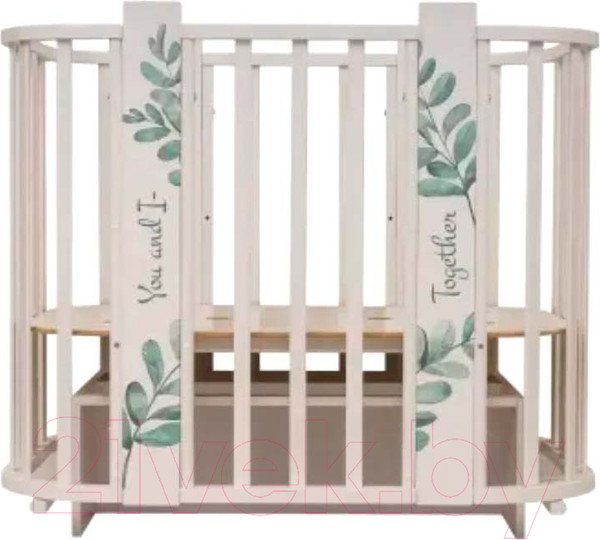 Изображение товара Детская кровать-трансформер INDIGO Green Line 5 в 1 поперечный маятник (листочки)