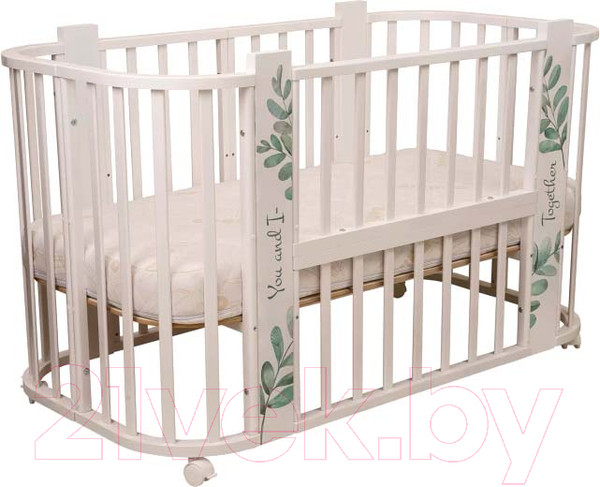 Изображение товара Детская кровать-трансформер INDIGO Green Line 5 в 1 поперечный маятник (листочки)