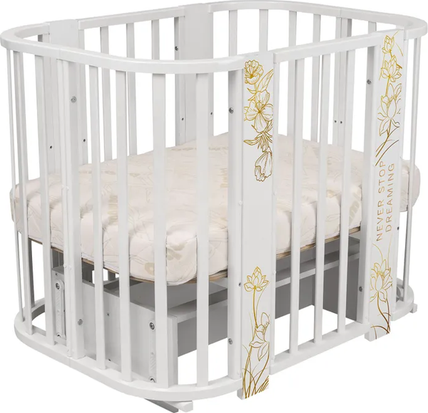 Изображение товара Детская кровать-трансформер INDIGO Green Line 5 в 1 с поперечным маятником (цветы)