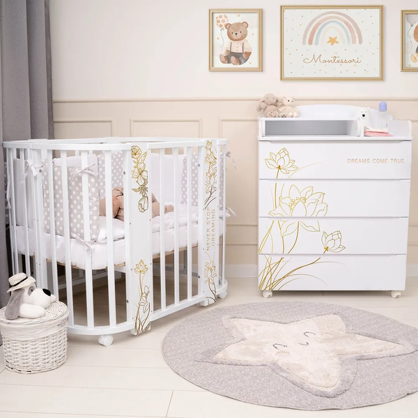 Изображение товара Детская кровать-трансформер INDIGO Green Line 5 в 1 с поперечным маятником (цветы)