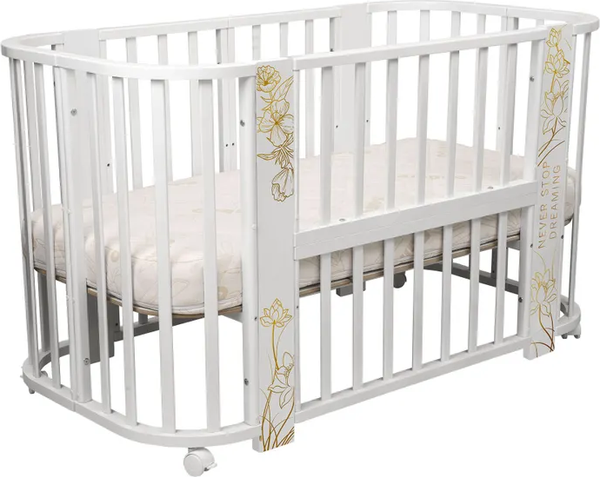 Изображение товара Детская кровать-трансформер INDIGO Green Line 5 в 1 с поперечным маятником (цветы)