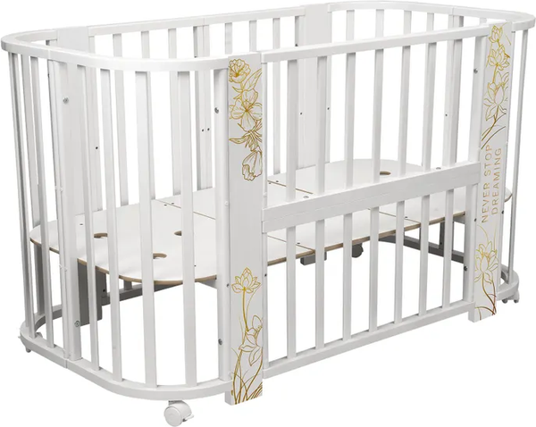 Изображение товара Детская кровать-трансформер INDIGO Green Line 5 в 1 с поперечным маятником (цветы)