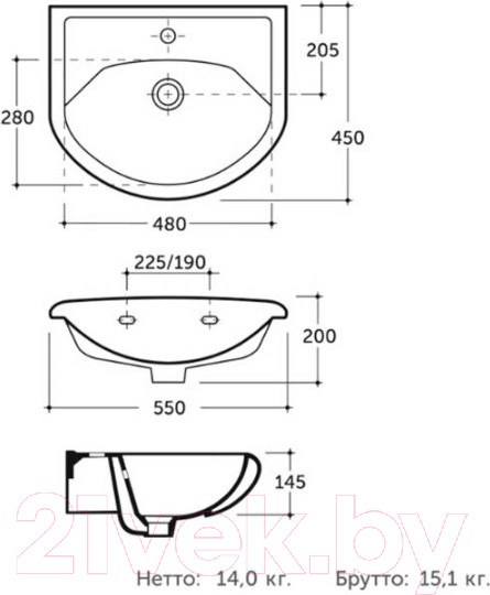 Изображение товара Умывальник Керамин Нео 55 (белый)