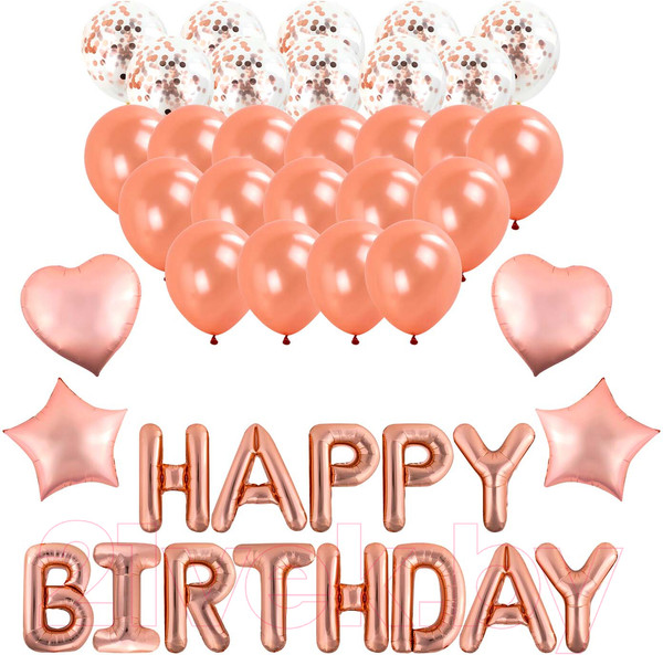Изображение товара Набор воздушных шаров Brauberg Kids. Happy Birthday / 591899 (43шт, розовое золото)