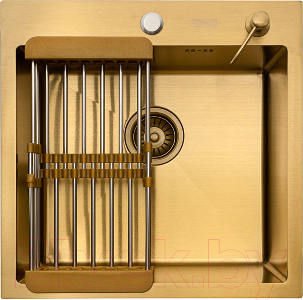 Изображение товара Мойка кухонная Arfeka Eco AR 50x50 + CL AR + DS AR (золото, с дозатором и коландером)