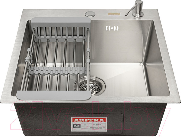 Изображение товара Мойка кухонная Arfeka Eco AR 50x50 + CL AR + DS AR (сатин, с дозатором и коландером)