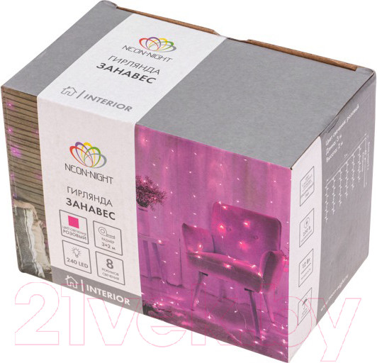 Изображение товара Световой занавес Neon-Night Дождь LED 235-097 (3x2м, розовый)