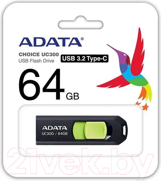 Изображение товара USB flash накопитель A-data UC300 64GB (ACHO-UC300-64G-RBK/GN)