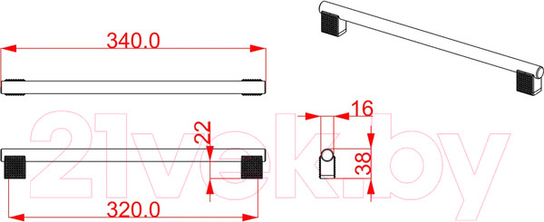 Изображение товара Ручка для мебели Cebi A1240 Diamond PC35 (320мм, матовое золото)